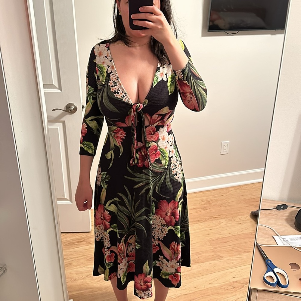 Farm Rio Midi Dress with flowers pattern